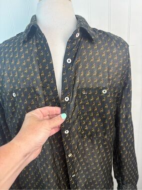 Tommy Hilfiger Denim Sheer Button-Up Blouse Black Print Lightweight